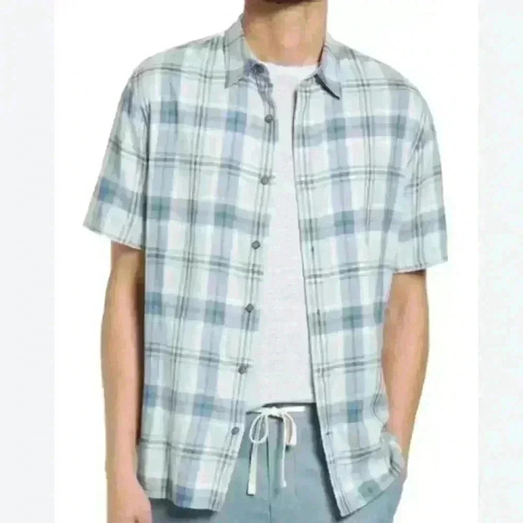 Vince- “Shoreline” Plaid Button Up Short Sleeve Shirt Large New Without Tags! - Picture 2 of 7